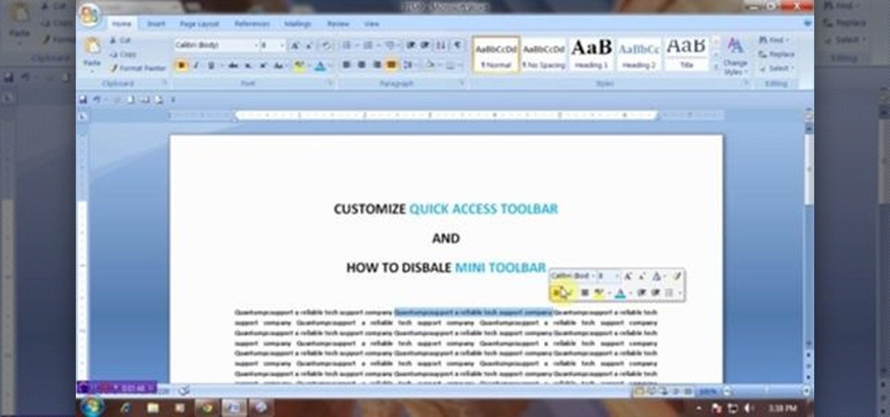 Customize Quick Access Toolbar and Delete Mini Toolbar in MS Word 2007