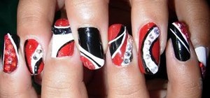 Create a graphic red, white, and black nail look