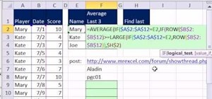 Average the last three values for an entity in Excel