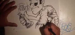 Draw a cool graffiti character and spraycans