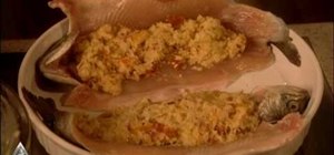 Bake crab meat and bacon stuffed trout