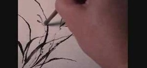 Paint an orchid on hemp paper with Chinese brushwork