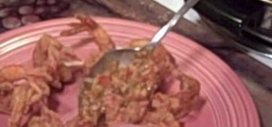 Make Cajun-style fried shrimp with crab étouffée